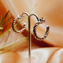 Load image into Gallery viewer, Silver Steel Rope Hoops
