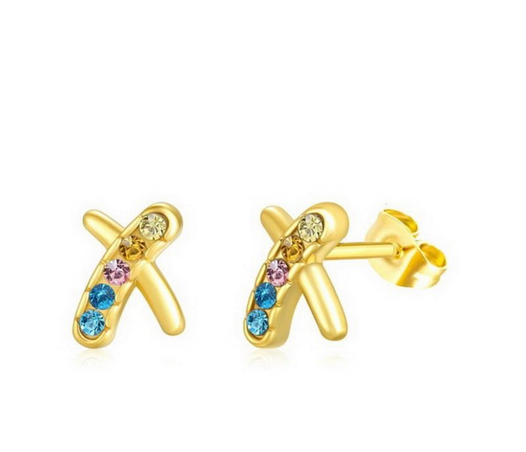 X Gold Studs Earrings