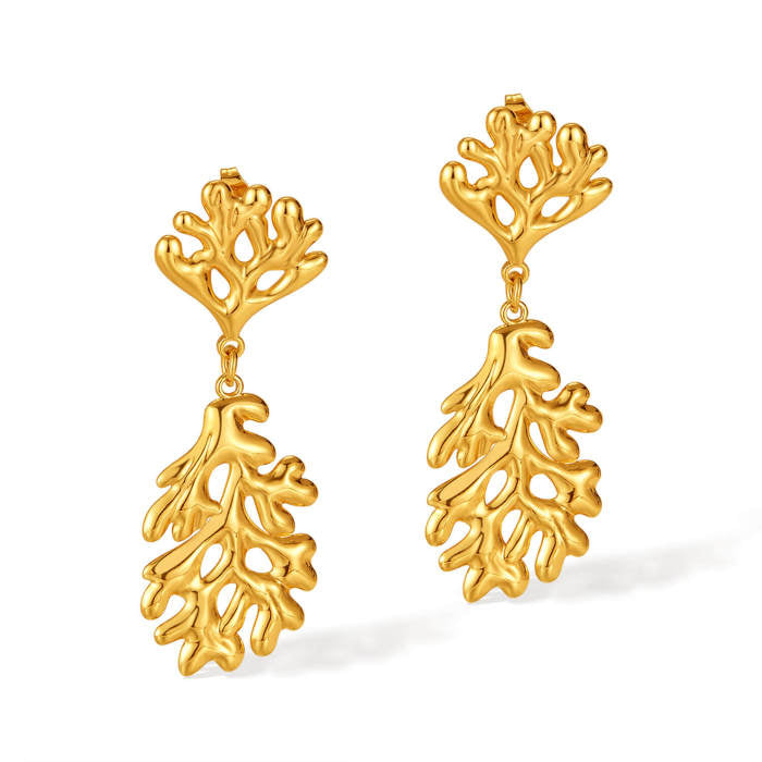 Coral Gold Statement Earrings